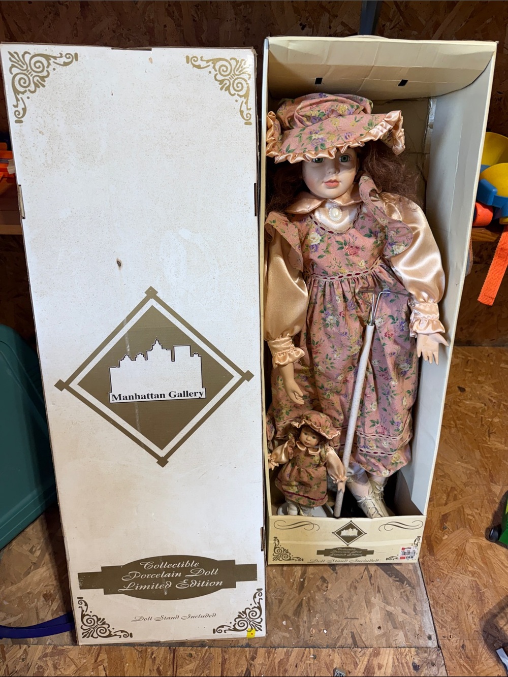 Manhattan Gallery Pink Floral Porcelain Doll with Matching Miniature